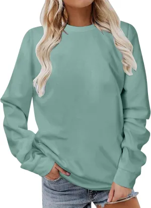 Women Long Sleeve Sweatshirt 2023 Solid Plain Crewneck Pullover Shirts Loose Fit Casual Classic Blouses Fall Fashion Tee Tops