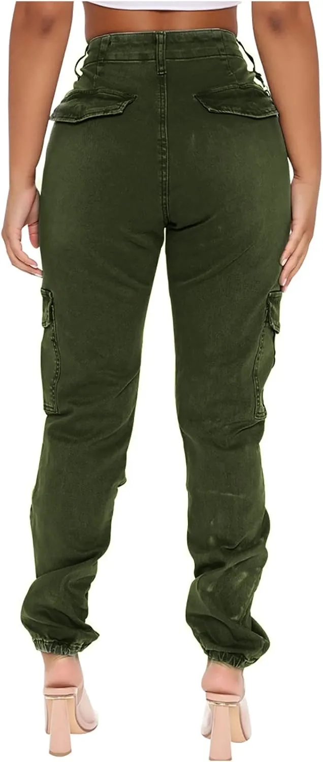 Women Parachute Camo Cargo Pants Trendy Y2K Teen Girls High Elastic Waist Relaxed Fit Casual Pants Streetwear Trousers