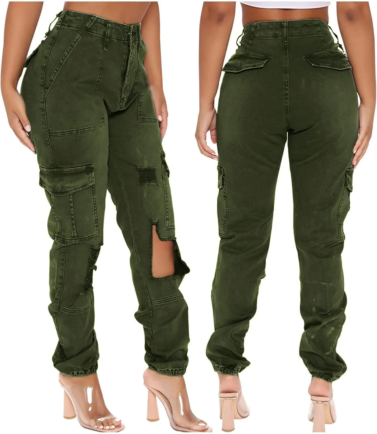 Women Parachute Camo Cargo Pants Trendy Y2K Teen Girls High Elastic Waist Relaxed Fit Casual Pants Streetwear Trousers