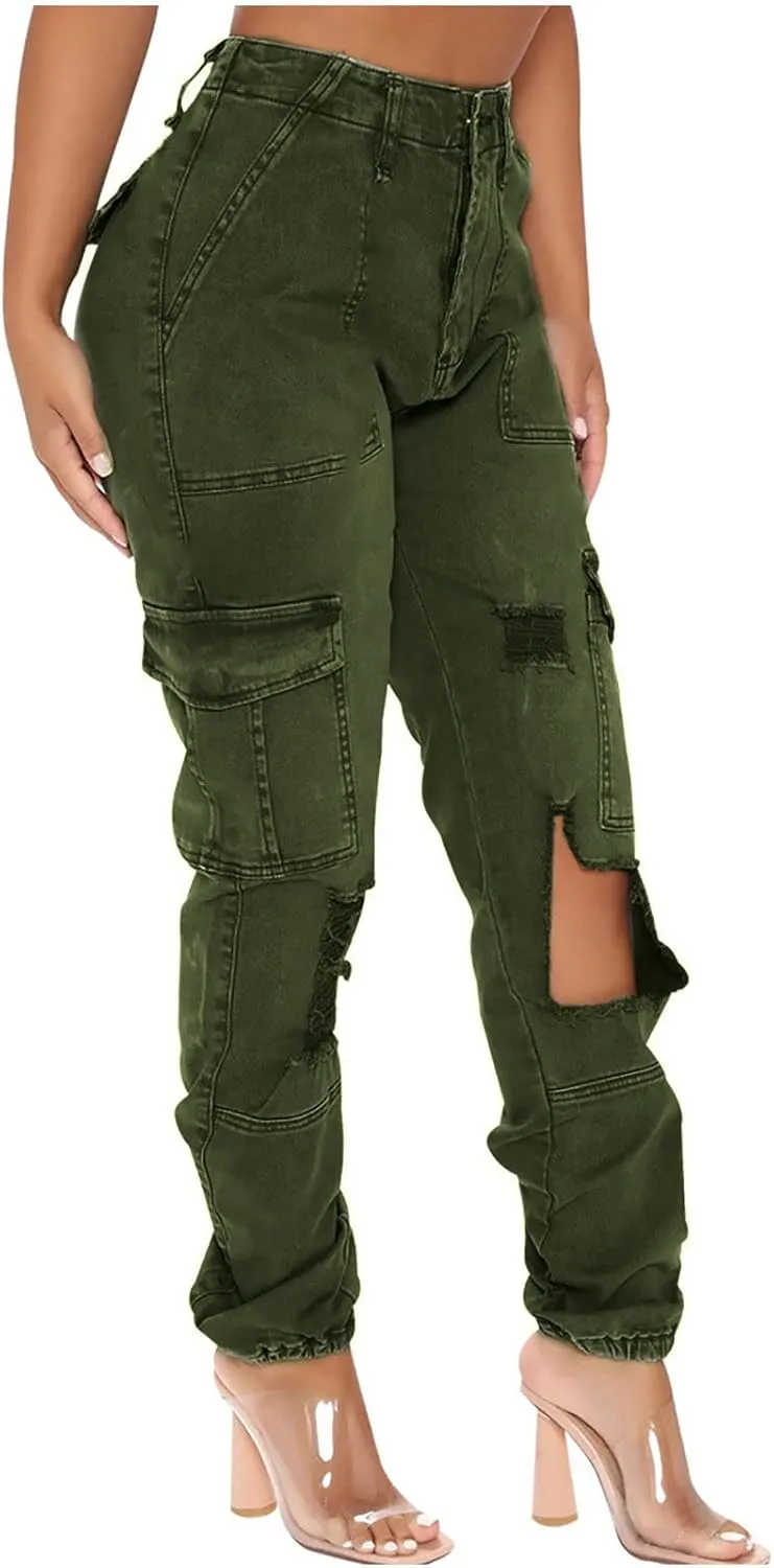 Women Parachute Camo Cargo Pants Trendy Y2K Teen Girls High Elastic Waist Relaxed Fit Casual Pants Streetwear Trousers