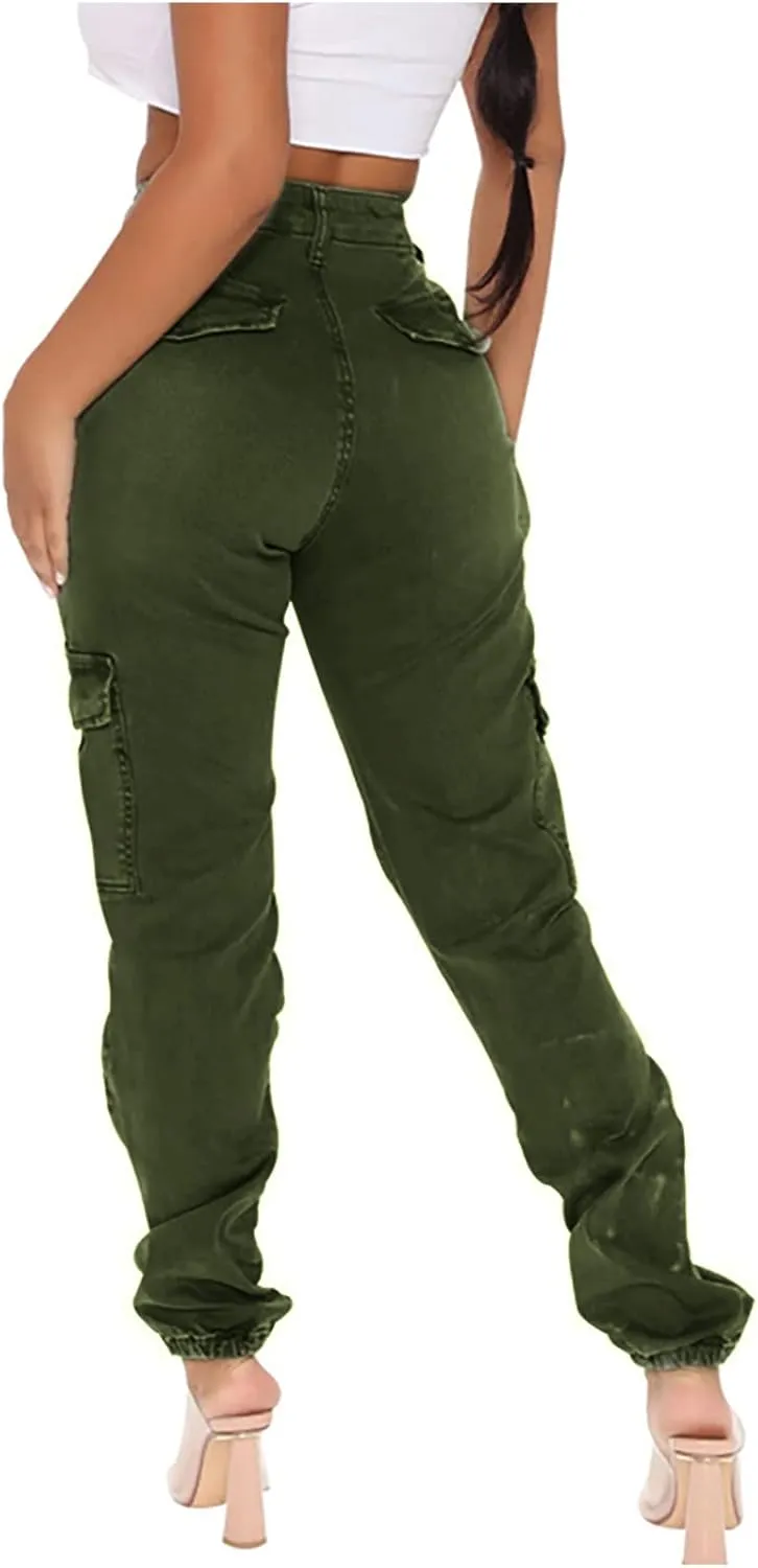 Women Parachute Camo Cargo Pants Trendy Y2K Teen Girls High Elastic Waist Relaxed Fit Casual Pants Streetwear Trousers