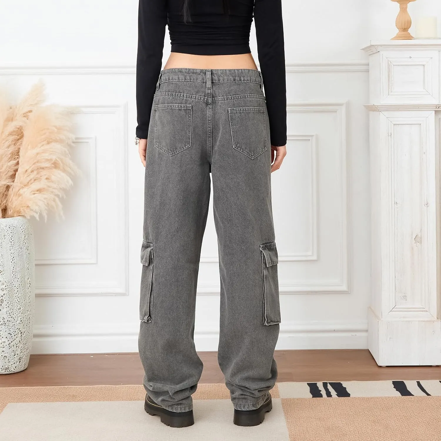 Women Y2K Baggy Jeans Star Print High Waist Wide Leg Denim Pants Vintage 90s Straight Leg Distressed Grunge Trousers