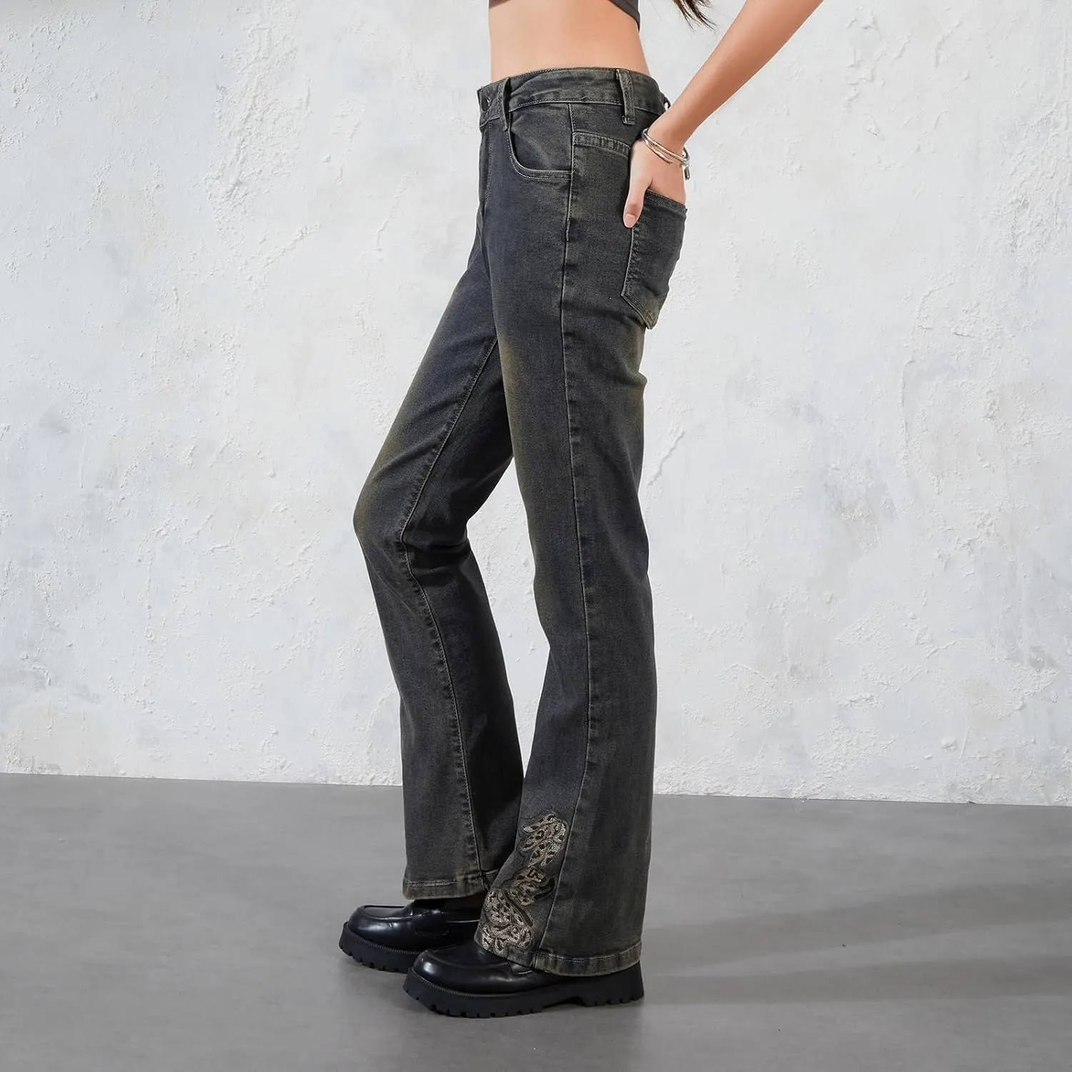 Women Y2K Baggy Jeans Star Print High Waist Wide Leg Denim Pants Vintage 90s Straight Leg Distressed Grunge Trousers