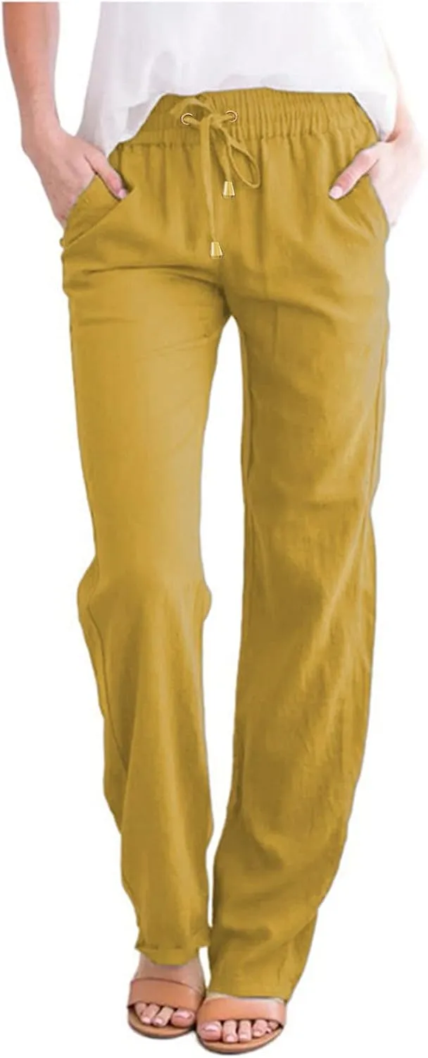 Women's Casual Loose Wide Leg Cozy Pants Linen Elastic Women Leg Solid 2025 Flowy Beach Trendy Trousers with Pockets