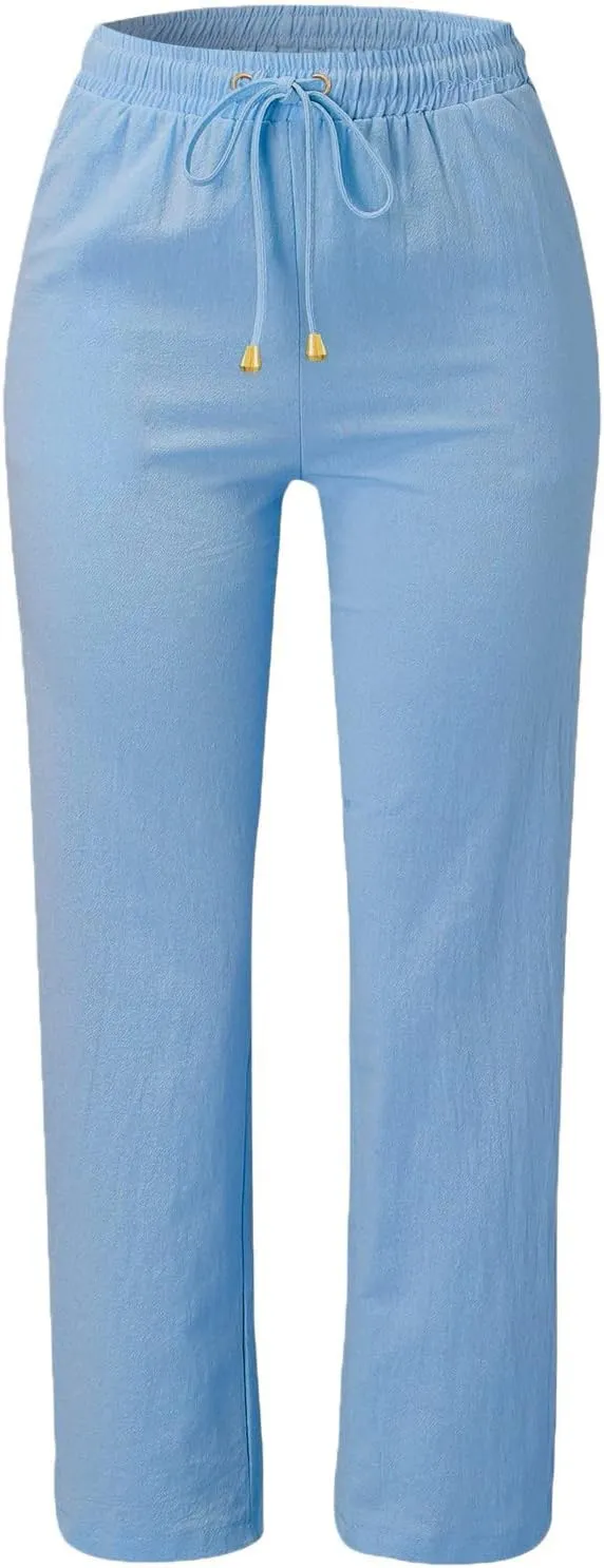 Women's Casual Loose Wide Leg Cozy Pants Linen Elastic Women Leg Solid 2025 Flowy Beach Trendy Trousers with Pockets