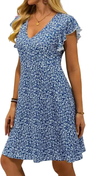 Women's Floral Dresses A-Line Ruffle Sleeveless V Neck Mini Dresses 2025 Spring Fashion Flowy Sundress Loose Dresses