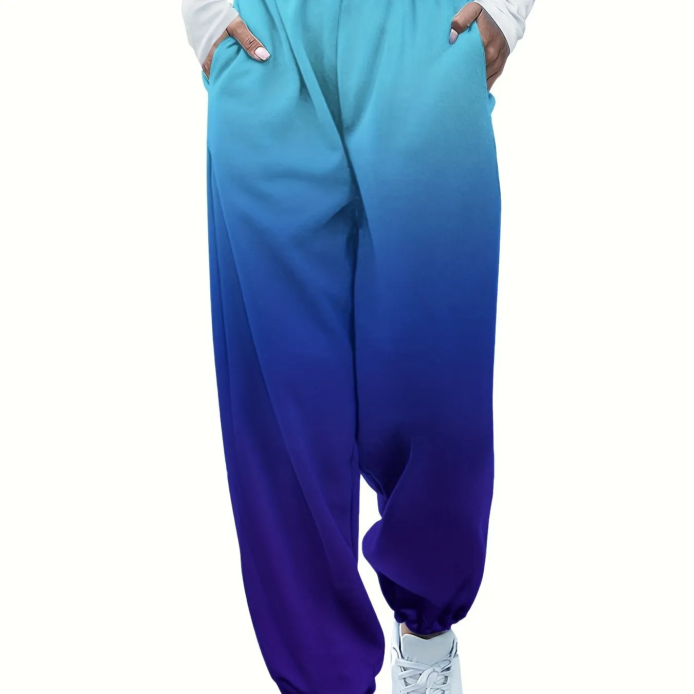 Women's Gradient Joggers - Casual Elastic Waist Sweatpants with Pockets, Breathable Polyester Blend, Machine Washable