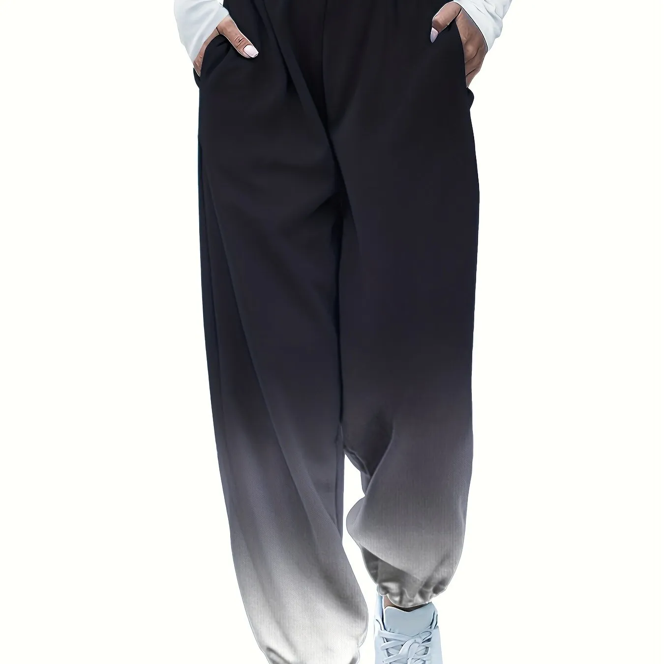 Women's Gradient Joggers - Casual Elastic Waist Sweatpants with Pockets, Breathable Polyester Blend, Machine Washable