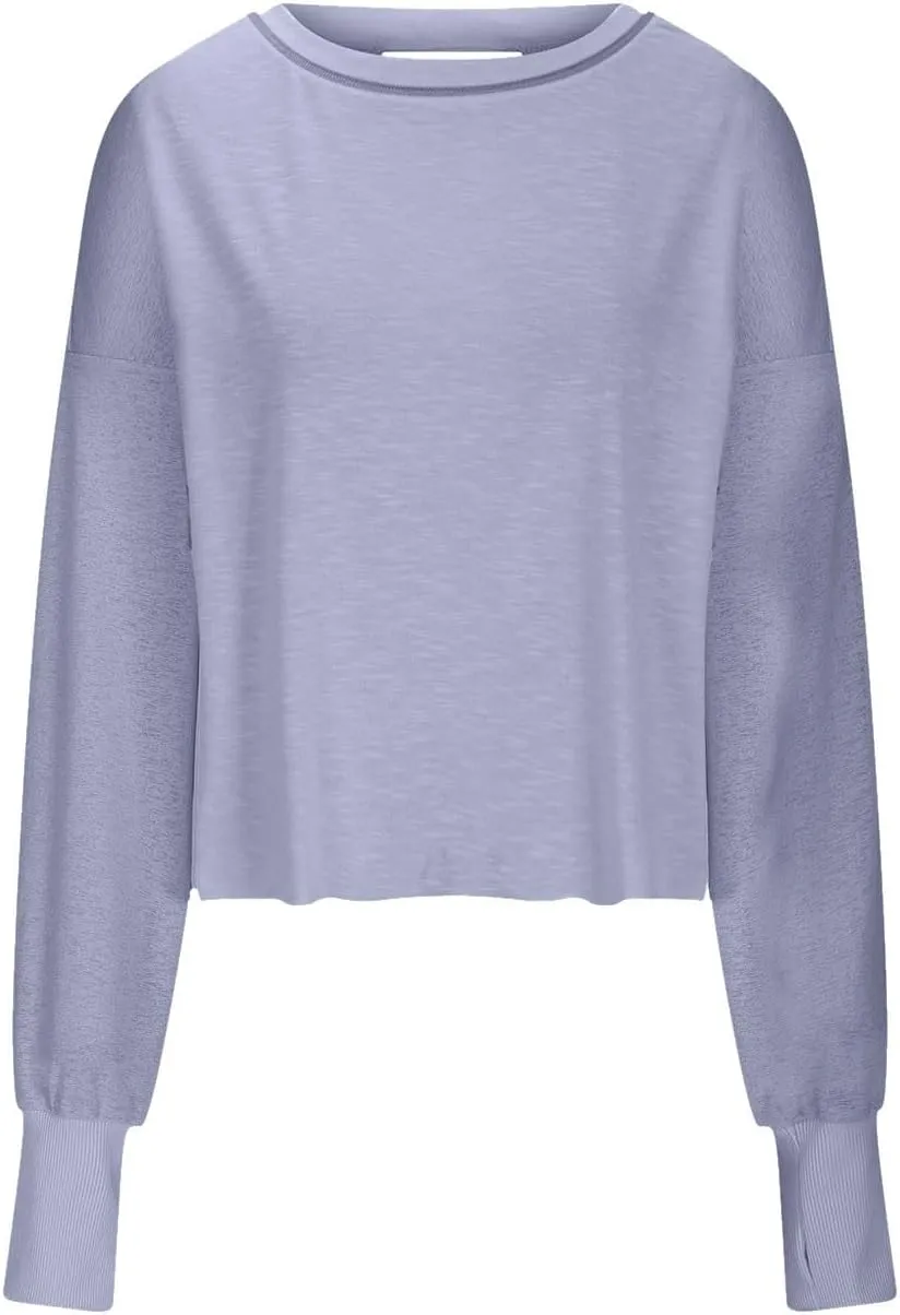 Womens Open Back Workout Tops Sexy Backless Long Sleeve Athletic Shirt Running Crop Top Gym Yoga Tee