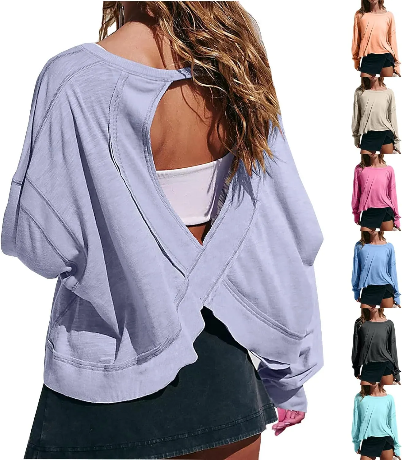Womens Open Back Workout Tops Sexy Backless Long Sleeve Athletic Shirt Running Crop Top Gym Yoga Tee