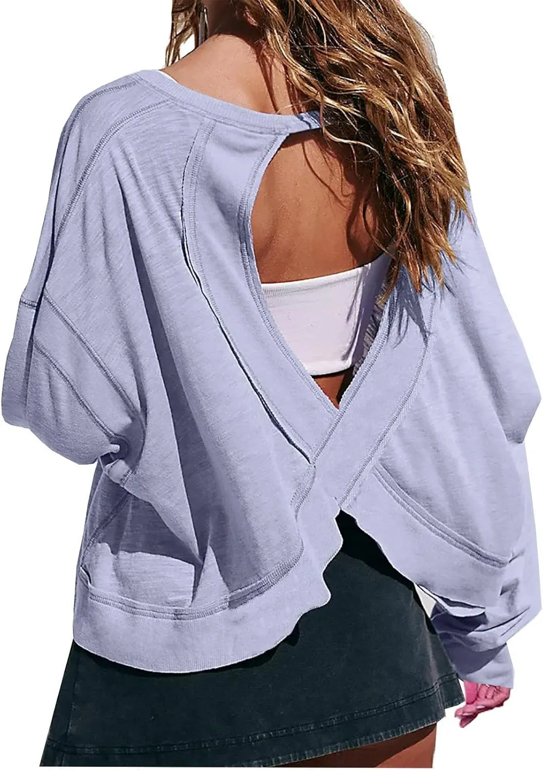 Womens Open Back Workout Tops Sexy Backless Long Sleeve Athletic Shirt Running Crop Top Gym Yoga Tee