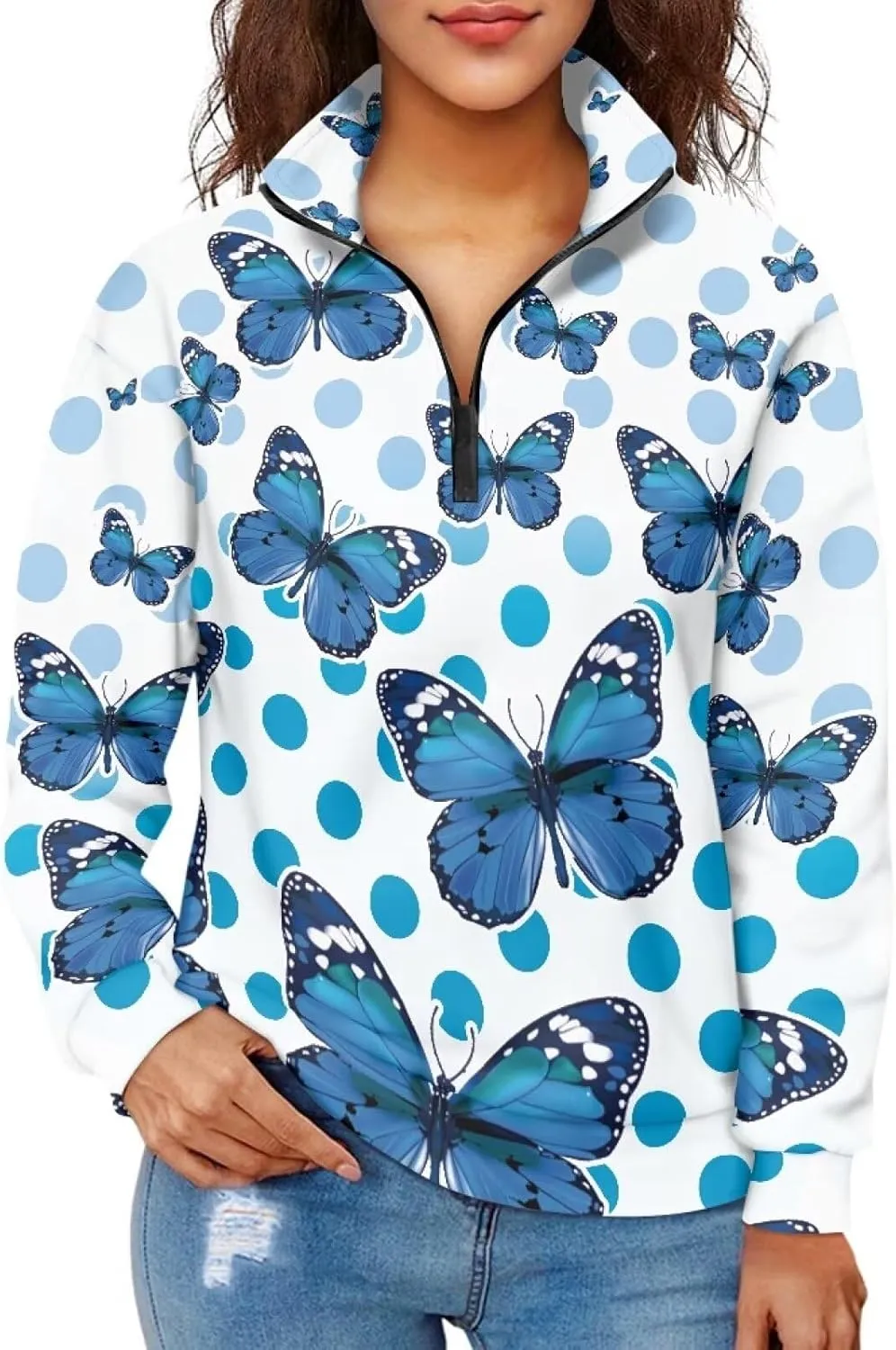 Womens Oversized Hoodie Half Zip UP Sweatshirt Graphic Sweaters for Women 2024 Fall Winter Size S-3XL
