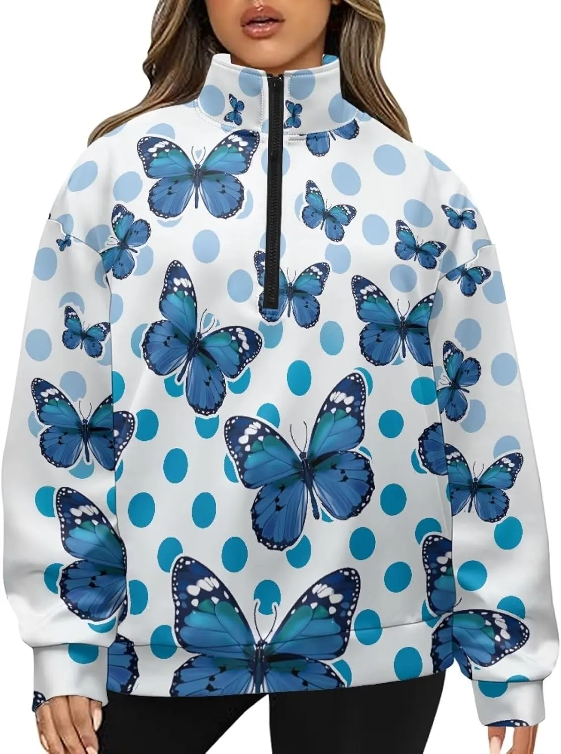 Womens Oversized Hoodie Half Zip UP Sweatshirt Graphic Sweaters for Women 2024 Fall Winter Size S-3XL