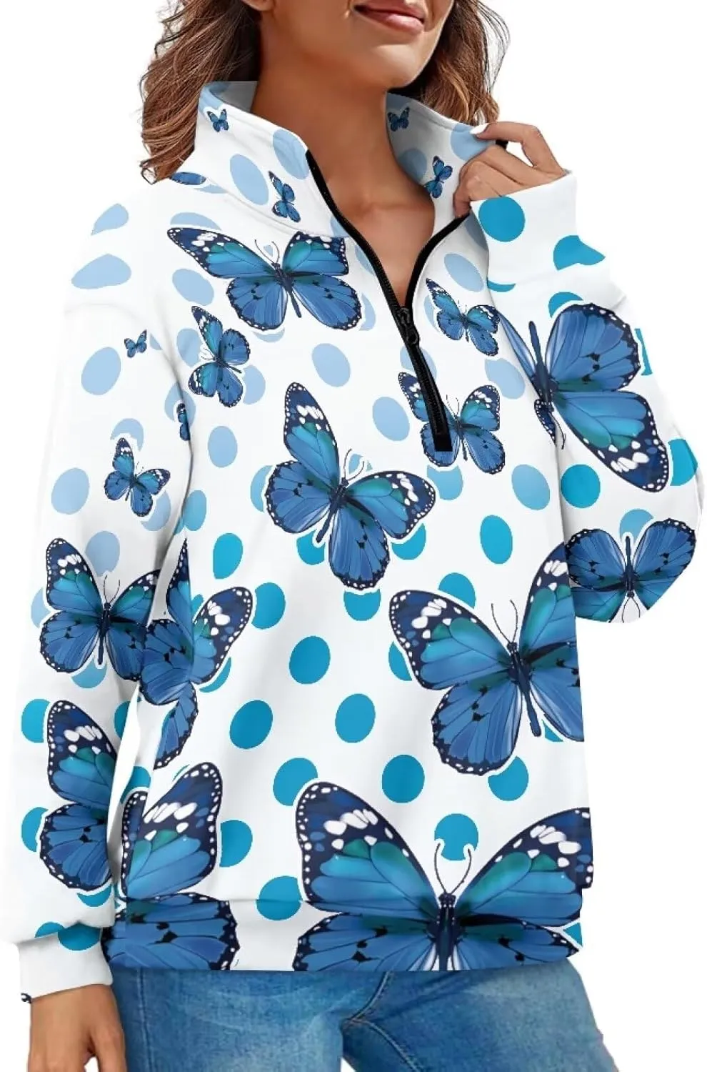 Womens Oversized Hoodie Half Zip UP Sweatshirt Graphic Sweaters for Women 2024 Fall Winter Size S-3XL