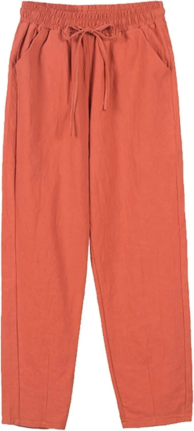 Womens Pajama Pants Cotton Palazzo Pants Wide Leg Long Pant Trousers with Pocket Lightweight Elastic Waist Pant