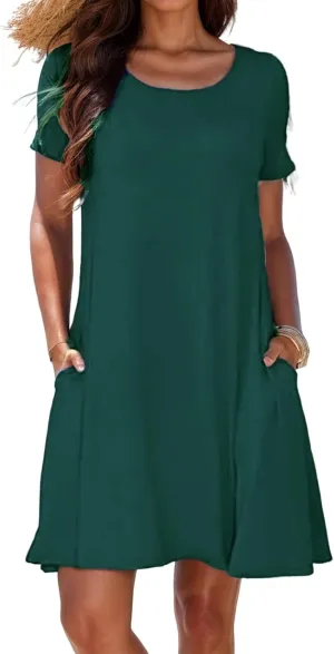 Women's Summer Casual T-Shirt Dress Beach Boho Swing Dresses Short Sleeve Loose Flowy Sundress with Pockets