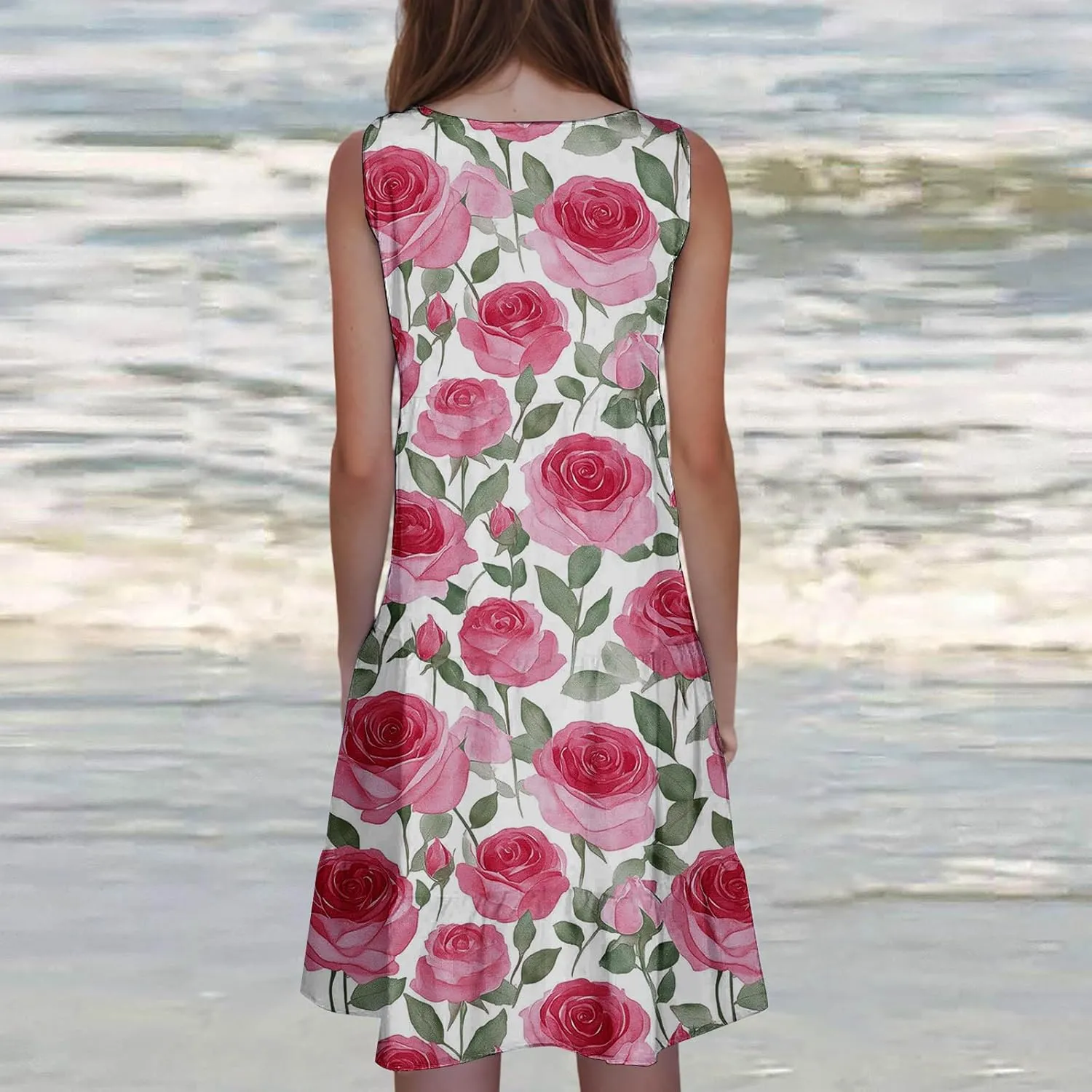 Womens Summer Dresses Tank Mini Dress Floral Spring Casual Flowy Tshirt Dress Outfits Flowy Wrap Beach Boho Sun Dress