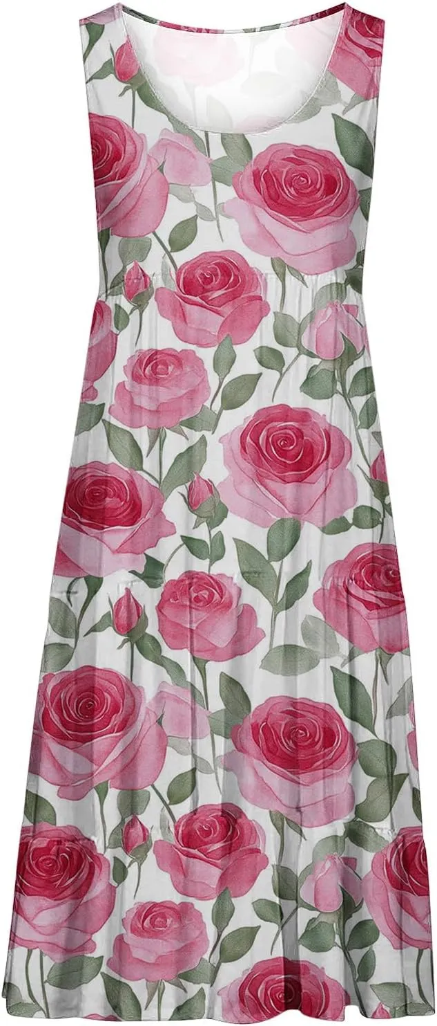 Womens Summer Dresses Tank Mini Dress Floral Spring Casual Flowy Tshirt Dress Outfits Flowy Wrap Beach Boho Sun Dress