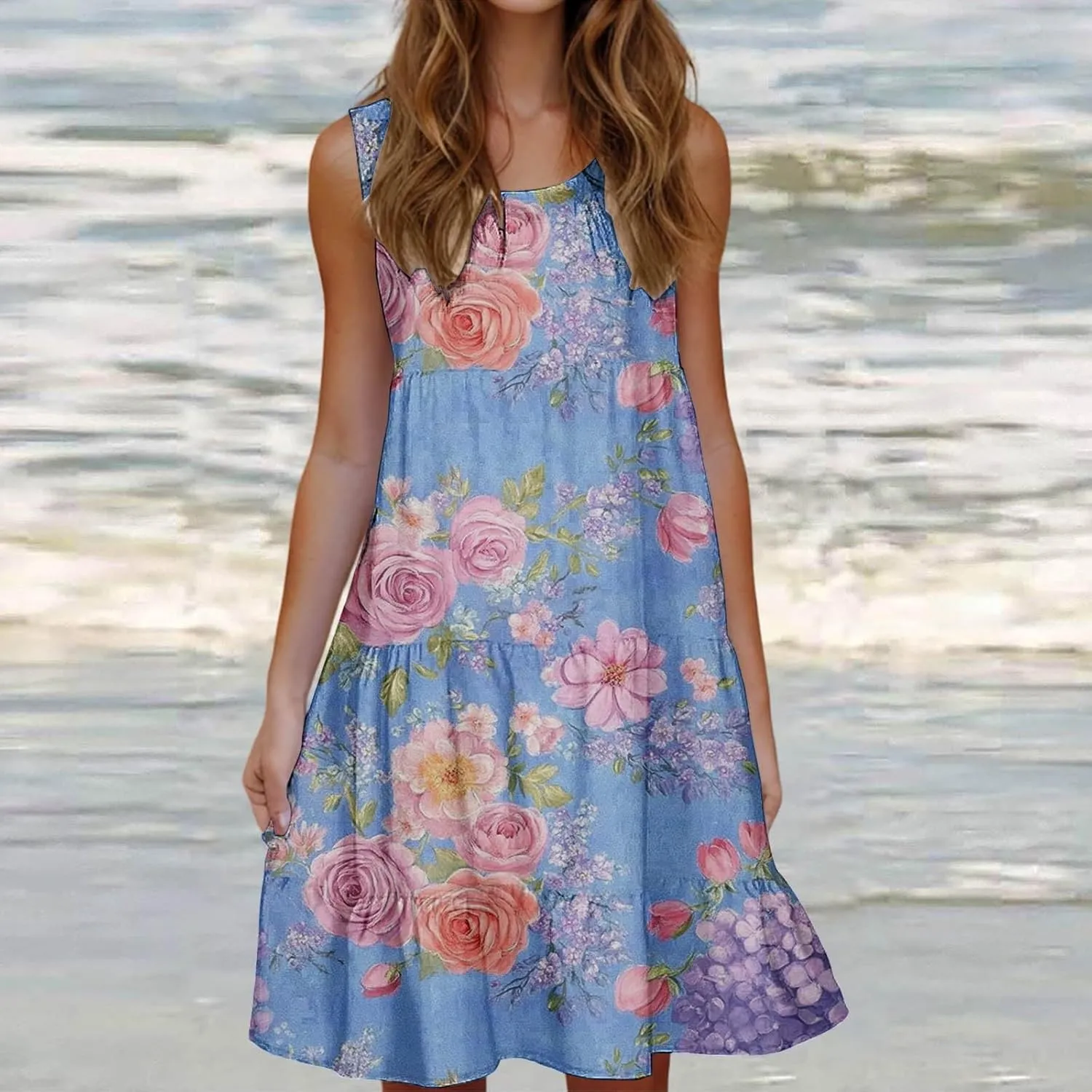 Womens Summer Dresses Tank Mini Dress Floral Spring Casual Flowy Tshirt Dress Outfits Flowy Wrap Beach Boho Sun Dress