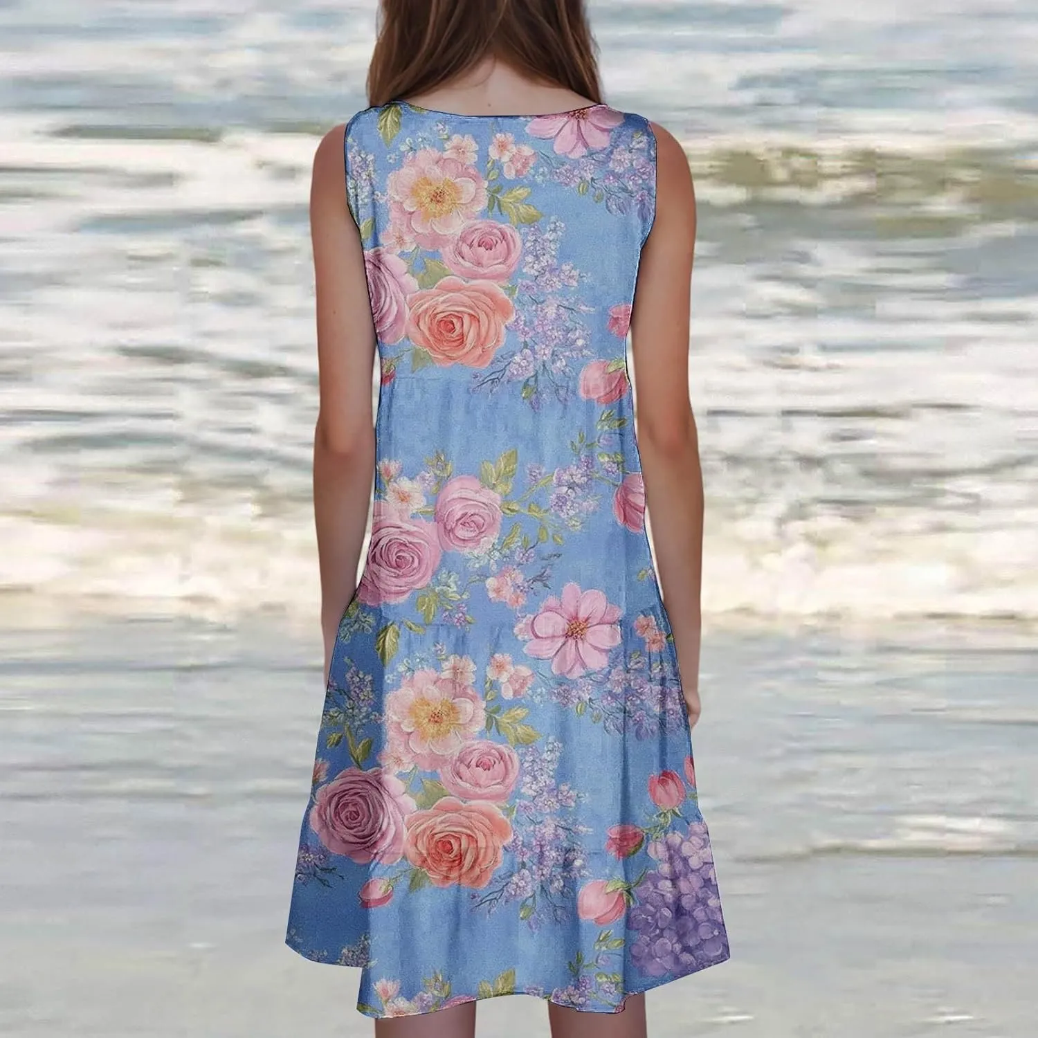 Womens Summer Dresses Tank Mini Dress Floral Spring Casual Flowy Tshirt Dress Outfits Flowy Wrap Beach Boho Sun Dress