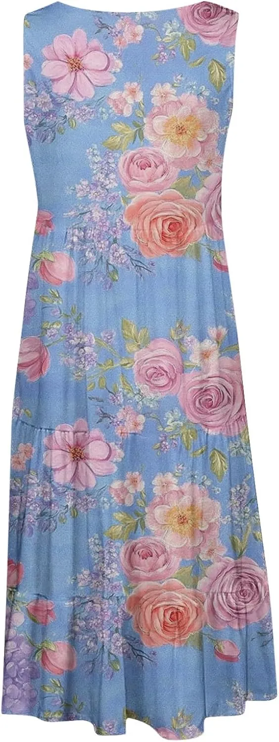 Womens Summer Dresses Tank Mini Dress Floral Spring Casual Flowy Tshirt Dress Outfits Flowy Wrap Beach Boho Sun Dress