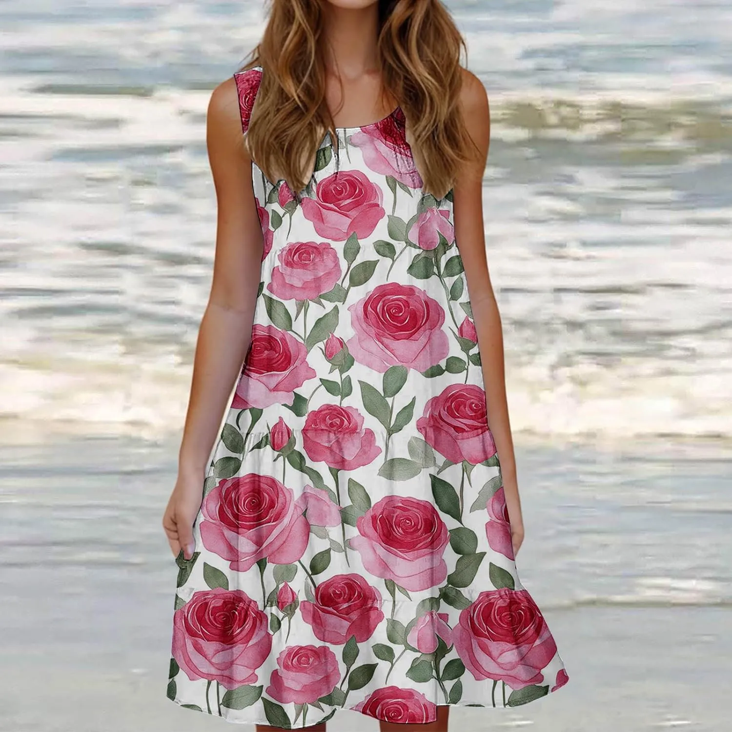 Womens Summer Dresses Tank Mini Dress Floral Spring Casual Flowy Tshirt Dress Outfits Flowy Wrap Beach Boho Sun Dress