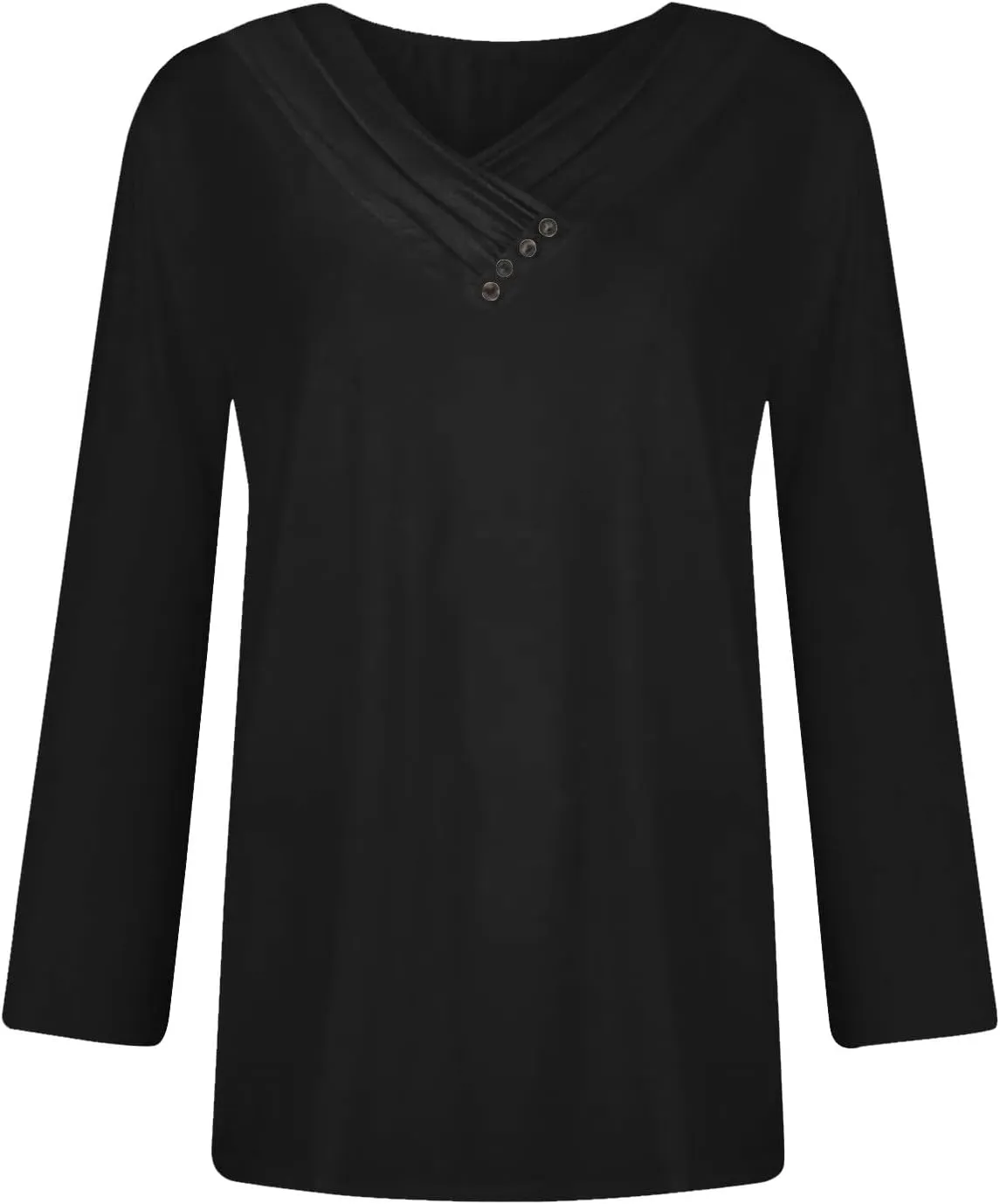 Womens Tops Button V Neck Long Sleeve T Shirt Chest Panel Ruched Solid Color Sweatshirts Lightweight Pullover