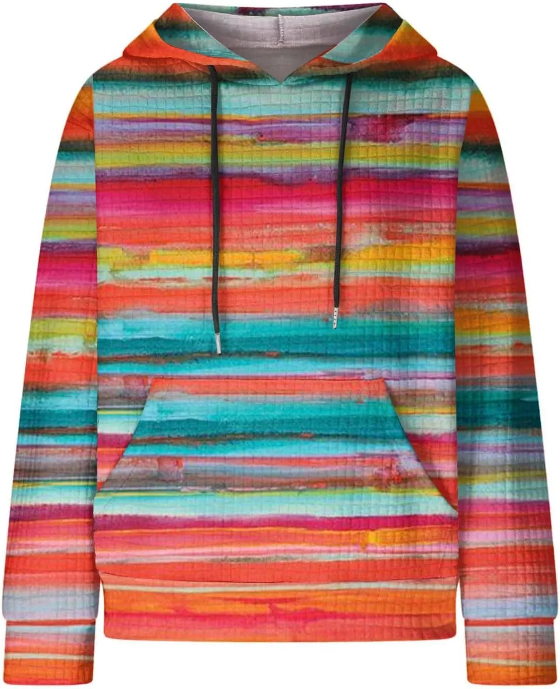 Womens Waffle Knit Hoodie Oversized Fashion Multicolored Sweatshirt Casual Drawstring Pullover Tops with Pockets