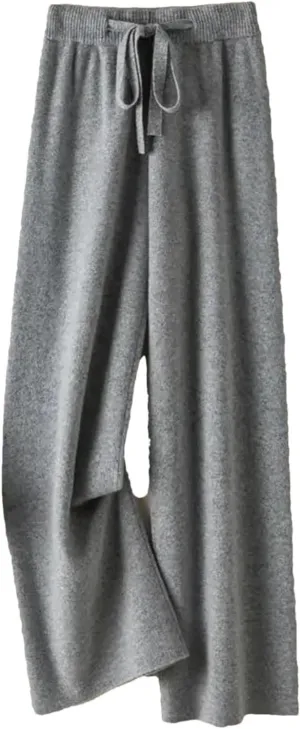 Women's Wide-Leg Pants Winter Loose Knit Trousers Warm High Waist Straight Casual Trousers
