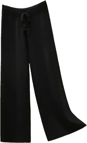 Women's Wide-Leg Pants Winter Loose Knit Trousers Warm High Waist Straight Casual Trousers
