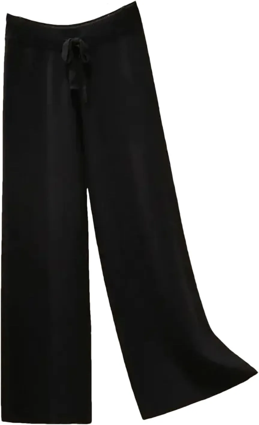 Women's Wide-Leg Pants Winter Loose Knit Trousers Warm High Waist Straight Casual Trousers