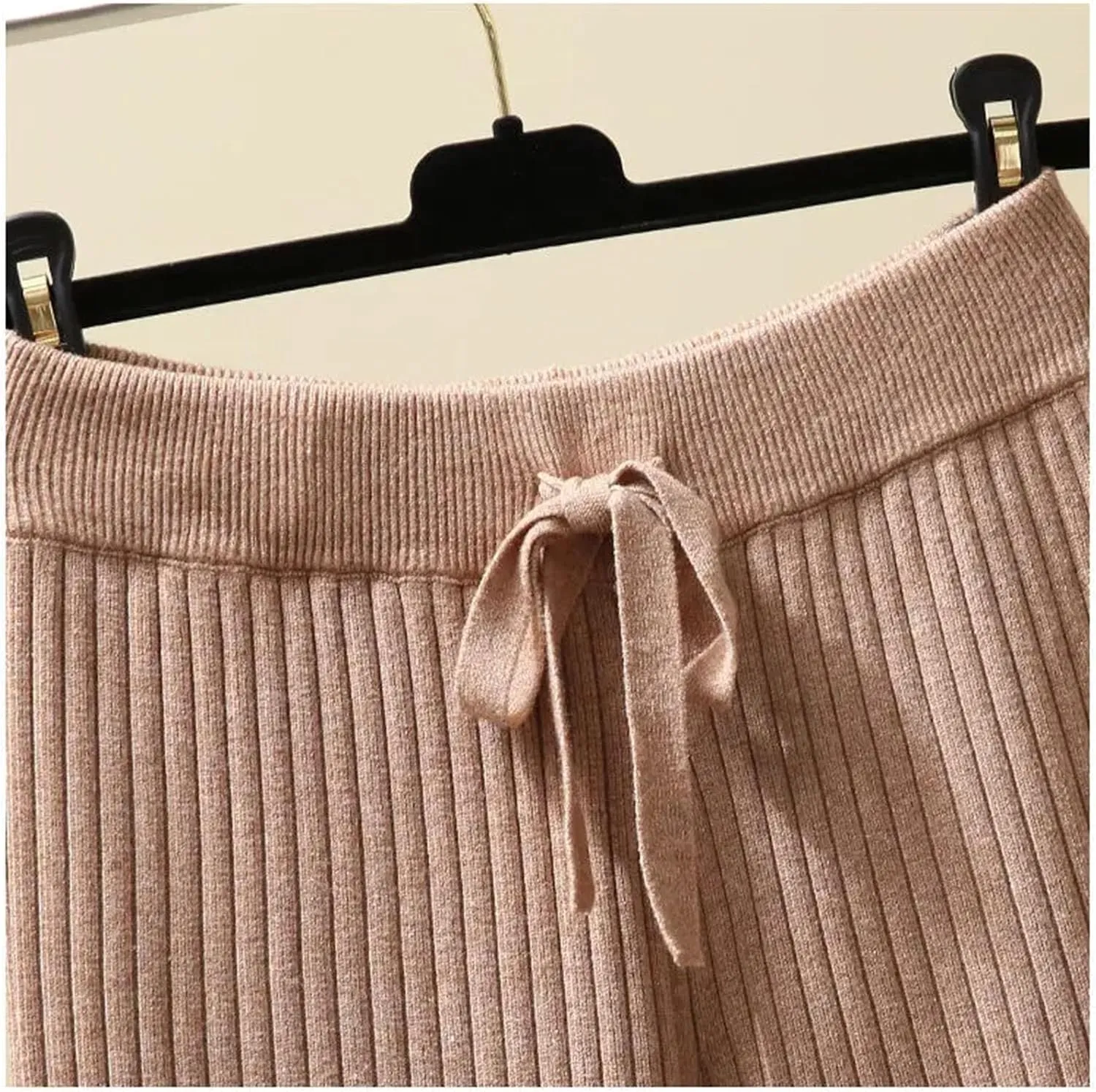 Women's Wide-Leg Pants Winter Loose Knit Trousers Warm High Waist Straight Casual Trousers