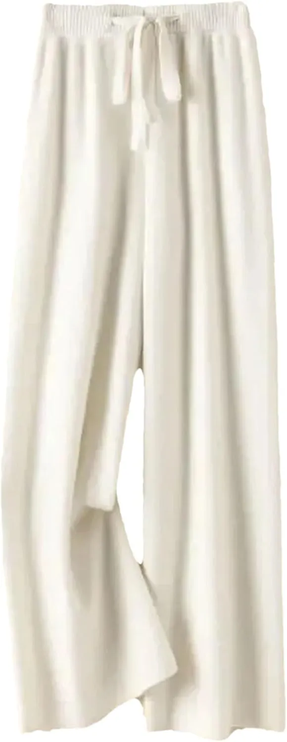 Women's Wide-Leg Pants Winter Loose Knit Trousers Warm High Waist Straight Casual Trousers