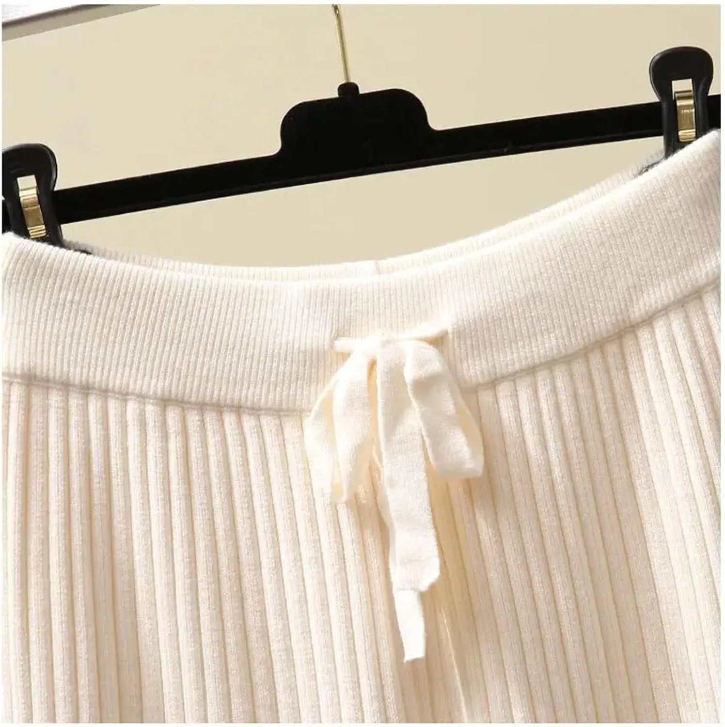 Women's Wide-Leg Pants Winter Loose Knit Trousers Warm High Waist Straight Casual Trousers