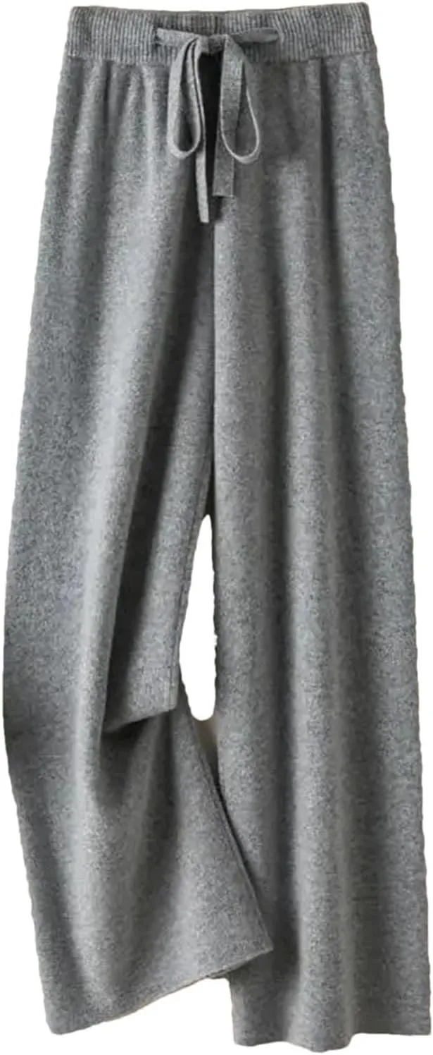 Women's Wide-Leg Pants Winter Loose Knit Trousers Warm High Waist Straight Casual Trousers