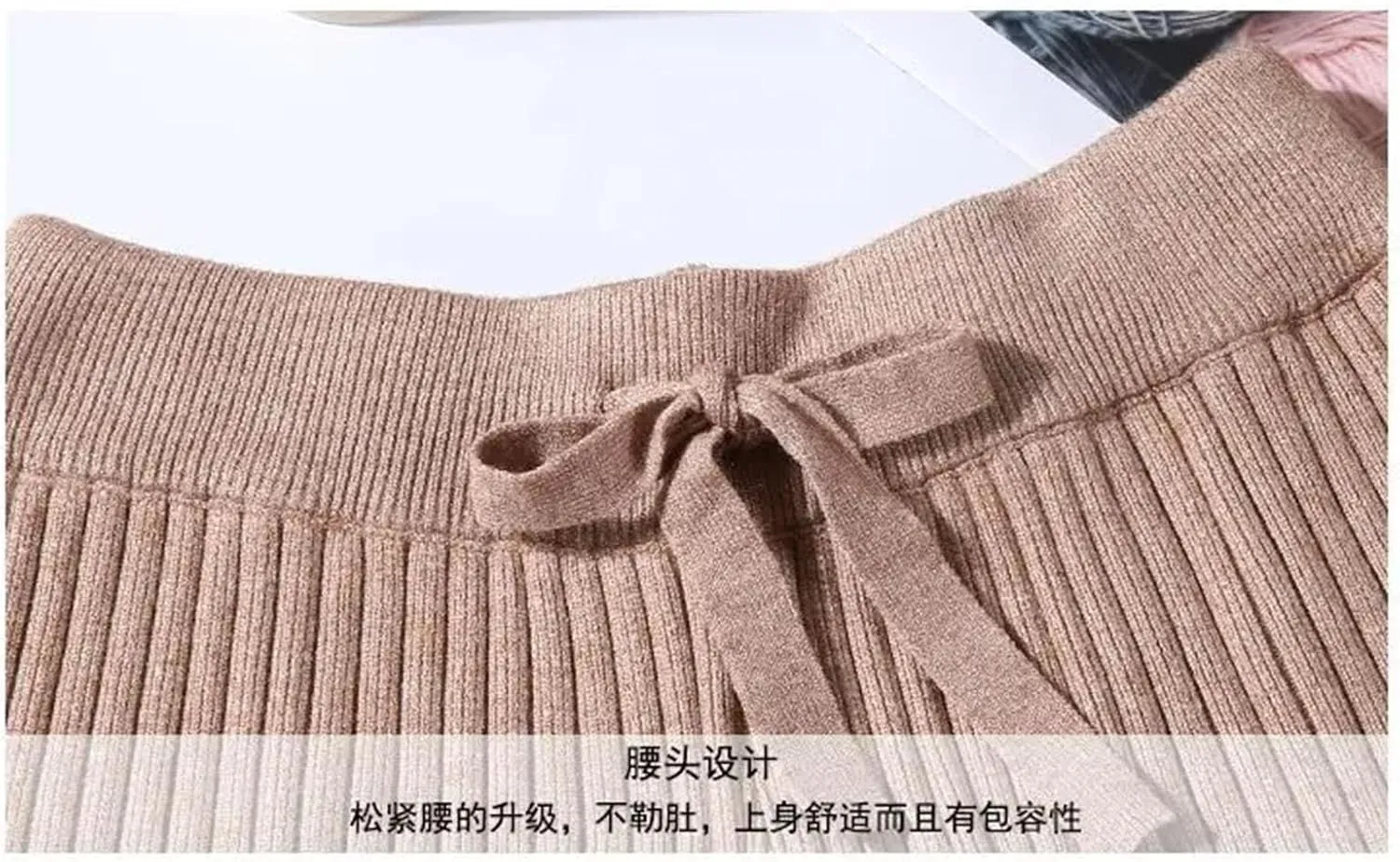 Women's Wide-Leg Pants Winter Loose Knit Trousers Warm High Waist Straight Casual Trousers