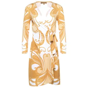 Wrap dress gold paisley print