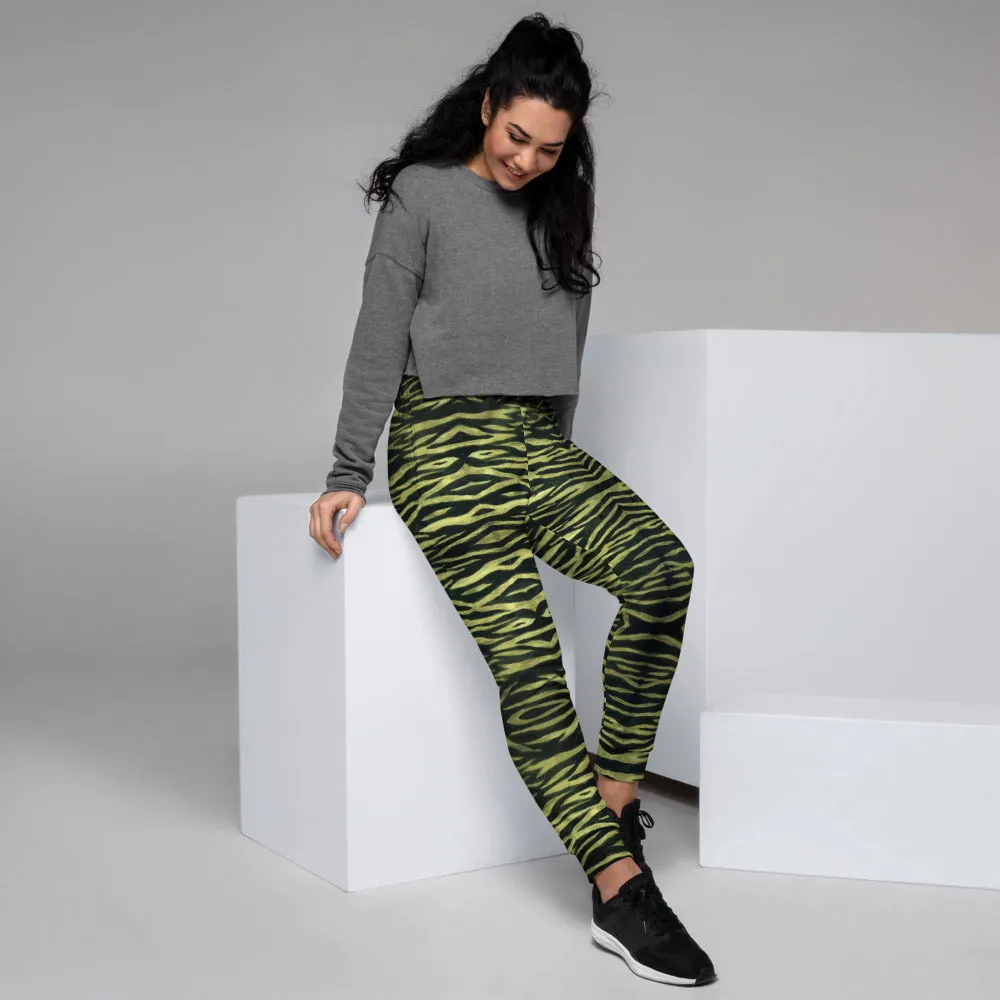 Yellow Tiger Women's Joggers, Best Animal Print Tiger Stripe Animal Print Sweatpants-Made in EU