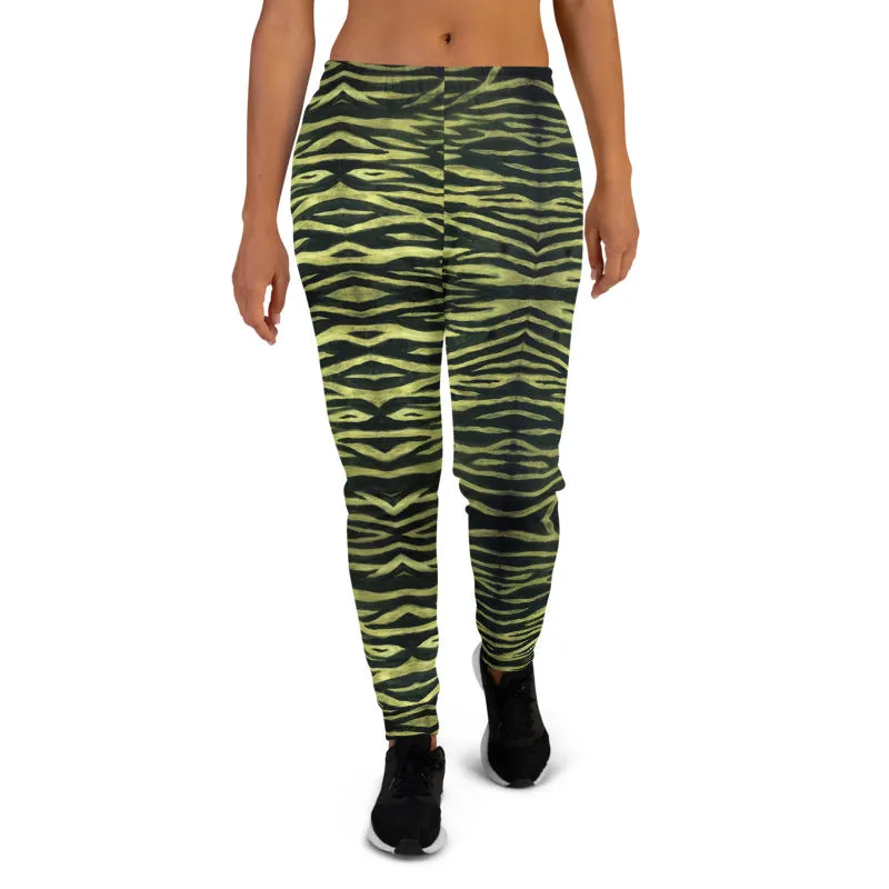 Yellow Tiger Women's Joggers, Best Animal Print Tiger Stripe Animal Print Sweatpants-Made in EU