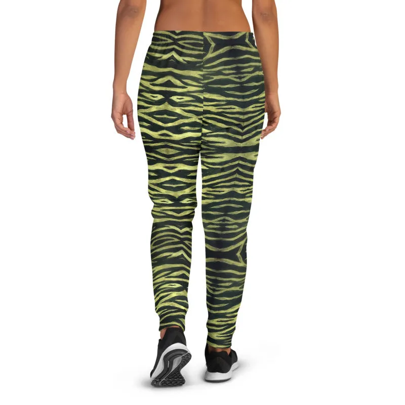 Yellow Tiger Women's Joggers, Best Animal Print Tiger Stripe Animal Print Sweatpants-Made in EU