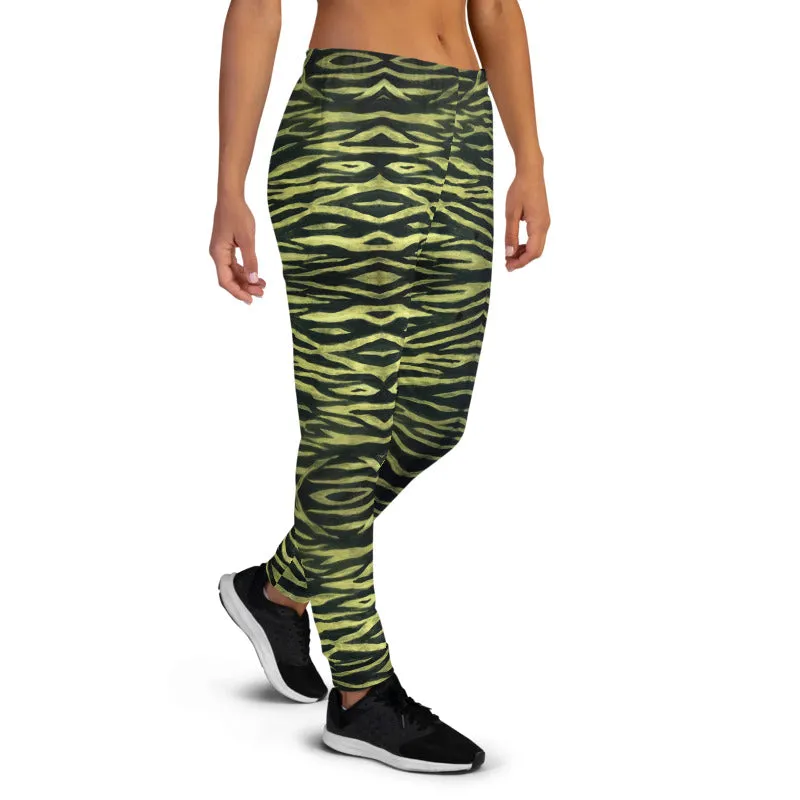 Yellow Tiger Women's Joggers, Best Animal Print Tiger Stripe Animal Print Sweatpants-Made in EU