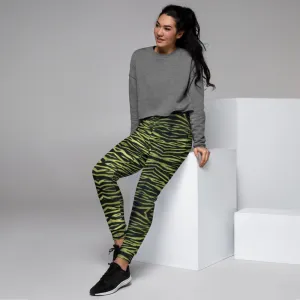 Yellow Tiger Women's Joggers, Best Animal Print Tiger Stripe Animal Print Sweatpants-Made in EU
