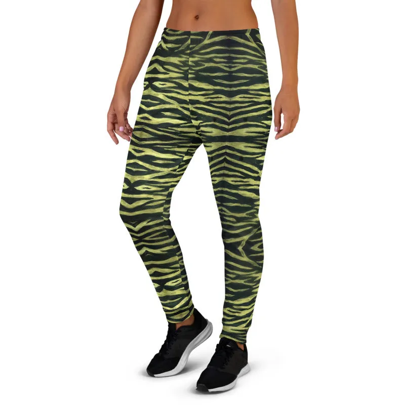 Yellow Tiger Women's Joggers, Best Animal Print Tiger Stripe Animal Print Sweatpants-Made in EU