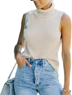 YEMOCILE Women's Turtleneck Sleeveless Sweater Vest Casual Trendy Soft Basic Solid Color Sweater Ribbed Pullover Tank Tops